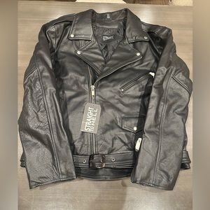 NWT Straight to Hell Leather Biker Jacket size 50